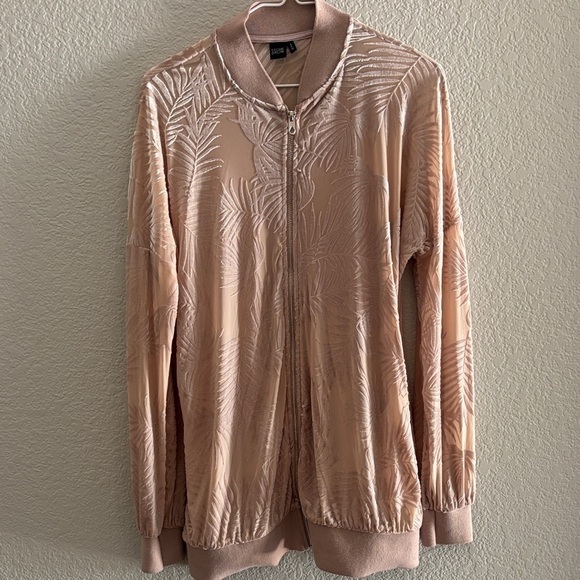 Stone row/volcolm Pink Sheer Leaf Pattern Bomber Jacket/oversized - Picture 4 of 5